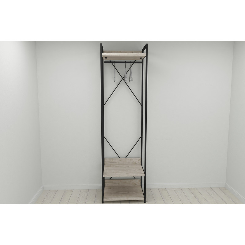 Шафа Гардероб Уні секція 1 серії Конект Ferrum-decor 220x60x50 см Чорний метал ДСП Дуб Сан-Марино 32 мм (FRD-106873)