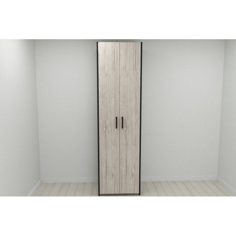 Шафа Гардероб Уні секція 7 серії Конект Ferrum-decor 220x60x50 см Чорний метал ДСП Дуб Сан-Марино 16 мм (FRD-106903)