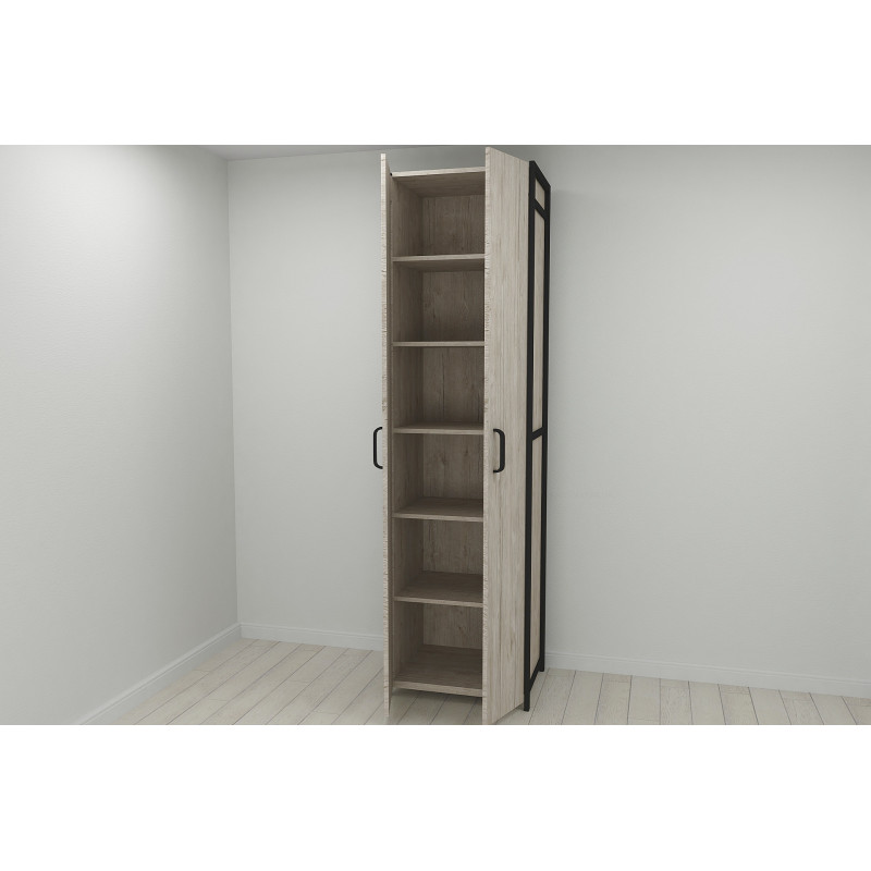 Шафа Гардероб Уні секція 7 серії Конект Ferrum-decor 220x60x50 см Чорний метал ДСП Дуб Сан-Марино 16 мм (FRD-106903)