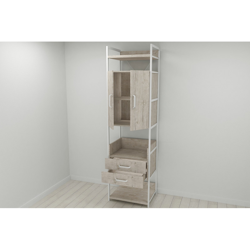 Шафа Гардероб Уні секція 5 серії Конект Ferrum-decor 220x60x50 см Білий метал ДСП Дуб Сан-Марино 32 мм (FRD-106883)