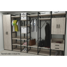 Шафа Гардероб Уні секція 1 серії Конект Ferrum-decor 220x60x50 см Чорний метал ДСП Дуб Сан-Марино 32 мм (FRD-106873)