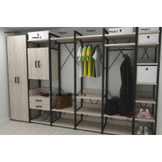 Шафа Гардероб Уні секція 7 серії Конект Ferrum-decor 220x60x50 см Чорний метал ДСП Дуб Сан-Марино 16 мм (FRD-106903)