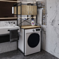 Стеллаж полка Бафрум 404 Ferrum-decor для стиральной машины 178x70,5x60,5 Черный металл ДСП Дуб Евок Прибрежный 16 мм (FRD-107604)
