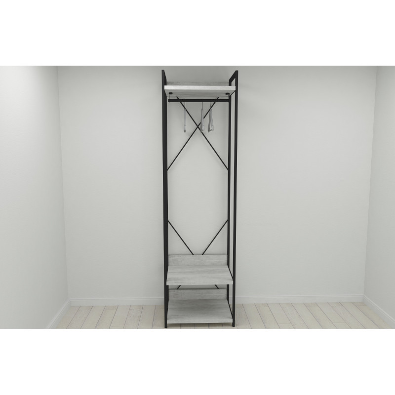 Шафа Гардероб Уні секція 1 серії Конект Ferrum-decor 220x60x50 см Чорний метал ДСП Бетон 32 мм (FRD-106874)