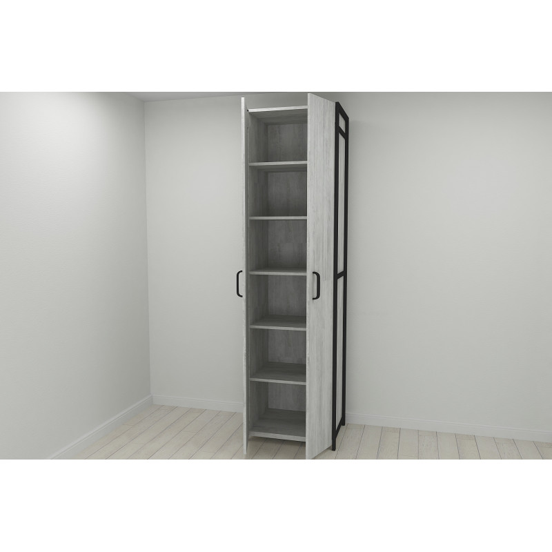 Шафа Гардероб Уні секція 7 серії Конект Ferrum-decor 220x60x50 см Чорний метал ДСП Бетон 16 мм (FRD-106904)