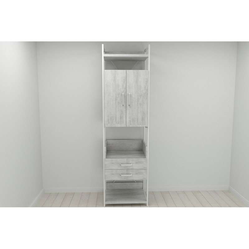 Шкаф Гардероб Уни секция 5 серии Конект Ferrum-decor 220x60x50см Белый металл ДСП Бетон 32 мм (FRD-106884)
