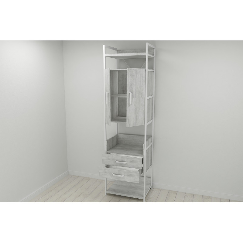 Шкаф Гардероб Уни секция 5 серии Конект Ferrum-decor 220x60x50см Белый металл ДСП Бетон 32 мм (FRD-106884)