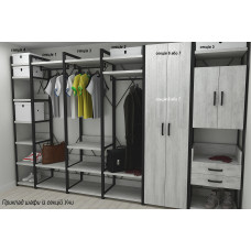 Шафа Гардероб Уні секція 1 серії Конект Ferrum-decor 220x60x50 см Чорний метал ДСП Бетон 32 мм (FRD-106874)