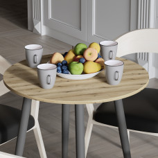 Стол круглый OPTIMA 4 ноги на конус Ferrum-decor 750x670x670 Черный металл ДСП Дуб Евок Прибрежный 16 мм (FRD-107564)