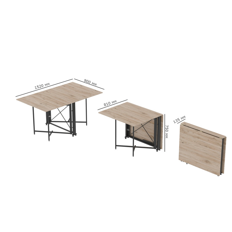 Стол обеденный трансформер книжка Орион Pro Ferrum-decor 75x152x90 Черный металл ДСП Дуб Сан-Марино 16 мм (FRD-107404)