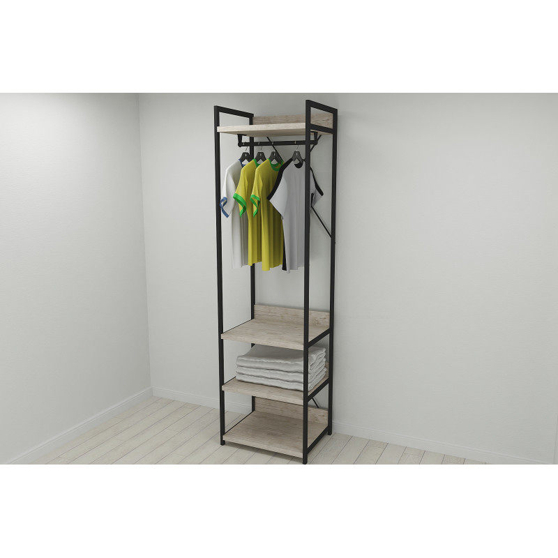 Шафа Гардероб Уні секція 3 серії Конект Ferrum-decor 220x60x50 см Чорний метал ДСП Дуб Сан-Марино 32 мм (FRD-106885) - фото 