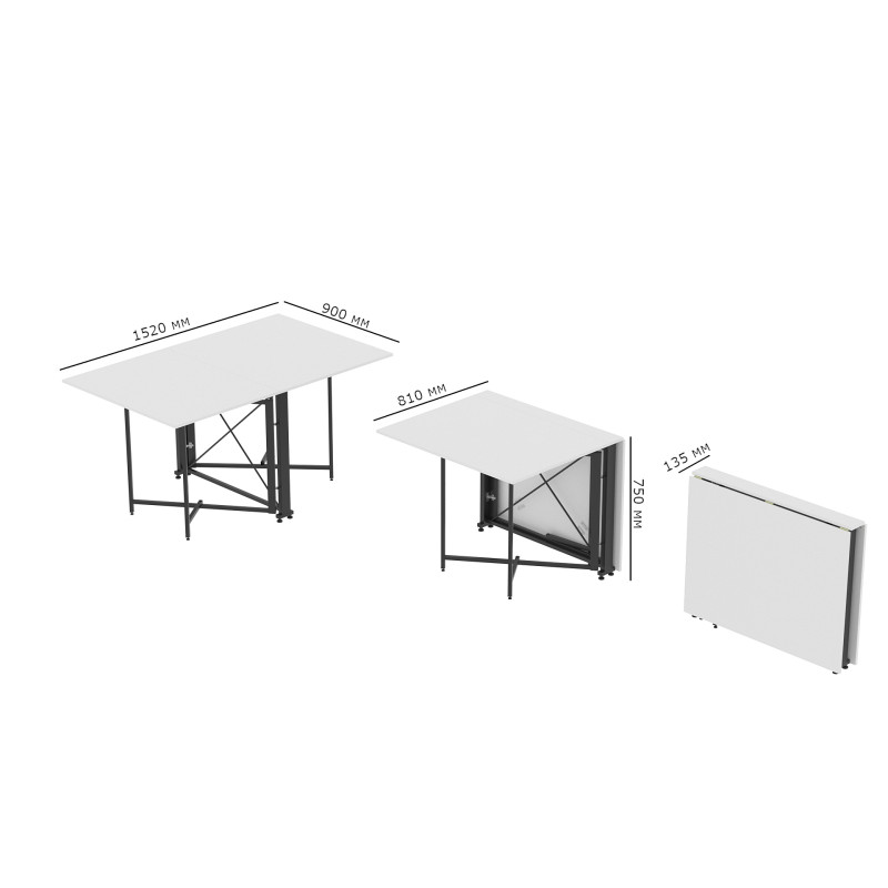 Стол обеденный трансформер книжка Орион Pro Ferrum-decor 75x152x90 Черный металл ДСП Белый 16 мм (FRD-107405)