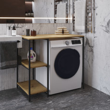 Стеллаж полка Бафрум 405 Ferrum-decor для стиральной машины 90x101x60,5 Черный металл ДСП Дуб Артизан 16 мм (FRD-107396)