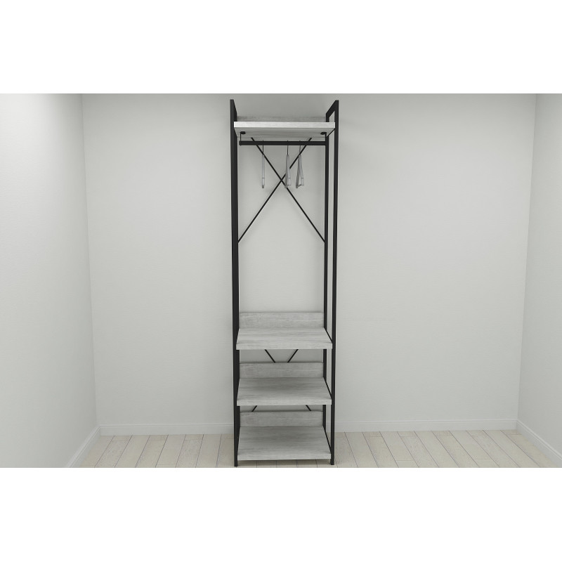 Шафа Гардероб Уні секція 3 серії Конект Ferrum-decor 220x60x50 см Чорний метал ДСП Бетон 32 мм (FRD-106886)