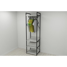 Шафа Гардероб Уні секція 3 серії Конект Ferrum-decor 220x60x50 см Чорний метал ДСП Бетон 32 мм (FRD-106886)