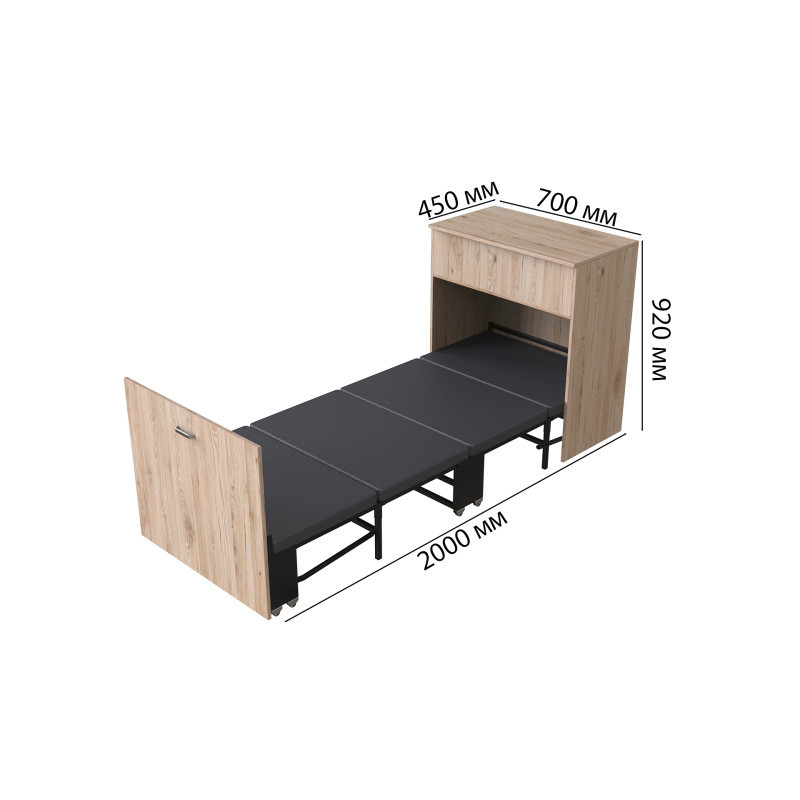 Ліжко трансформер комод ASCET 3 Ferrum-decor 920x2000x700 Чорний метал ДСП Дуб Сан-Марино 16 мм (FRD-107336)