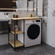 Стеллаж полка Бафрум 405 Ferrum-decor для стиральной машины 90x101x60,5 Черный металл ДСП Дуб Кремона Торро 16 мм (FRD-107617)