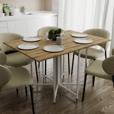 Стол раскладной трансформер книжка Морис 3 Ferrum-decor 75x130x90 Белый металл ДСП Дуб Эвок Прибрежный 16 мм (FRD-107507)