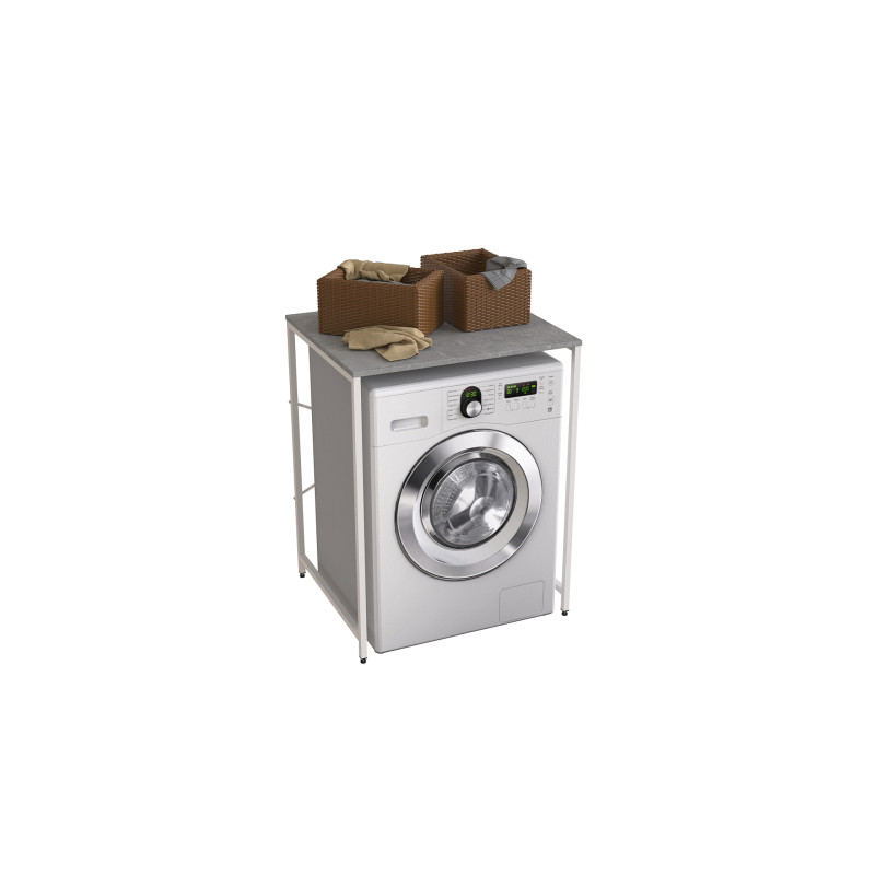 Стеллаж полка Бафрум 401 Ferrum-decor для стиральной машины 90x70,5x60,5 Белый металл ДСП Бетон 16 мм (FRD-107357)
