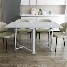 Стол обеденный трансформер книжка Орион Pro Ferrum-decor 75x152x90 Белый металл ДСП Бетон 16 мм (FRD-107407)