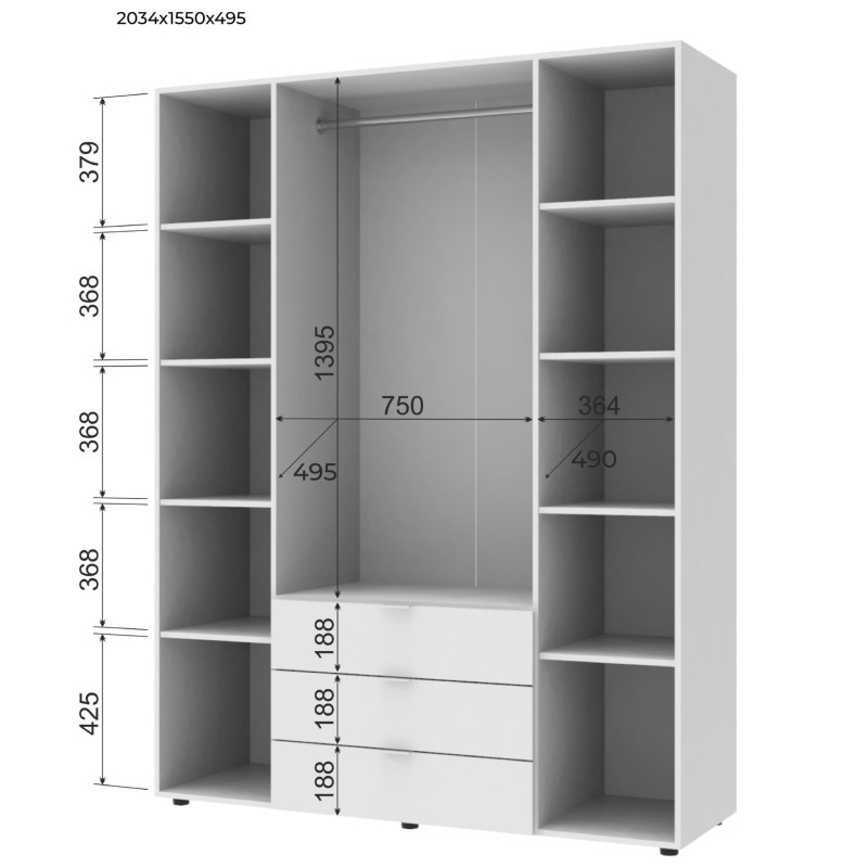 Шафа розпашна для одягу Doros Гелар 155х49,5х203,4 см Білий (DRS-011100)