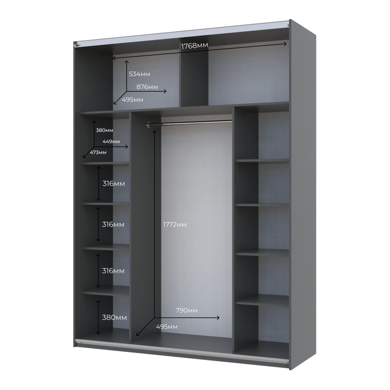Шкаф-купе двухдверный Doros G-Caiser 180х60х240 см Графит/2 Чорних Скла (DRS-011030)