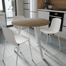 Стол круглый MARSI 3 870-3 Ferrum-decor 750x870x870 Белый металл ДСП Дуб Евок Прибрежный 16 мм (FRD-107518)