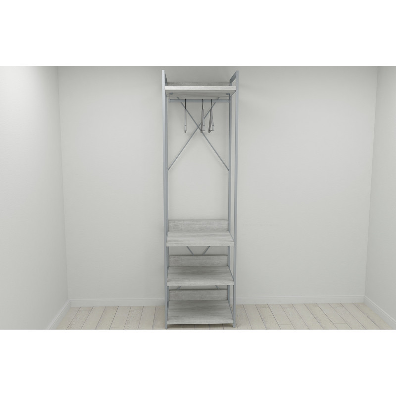 Шафа Гардероб Уні секція 3 серії Конект Ferrum-decor 220x60x50 см Сірий метал ДСП Бетон 32 мм (FRD-106888)