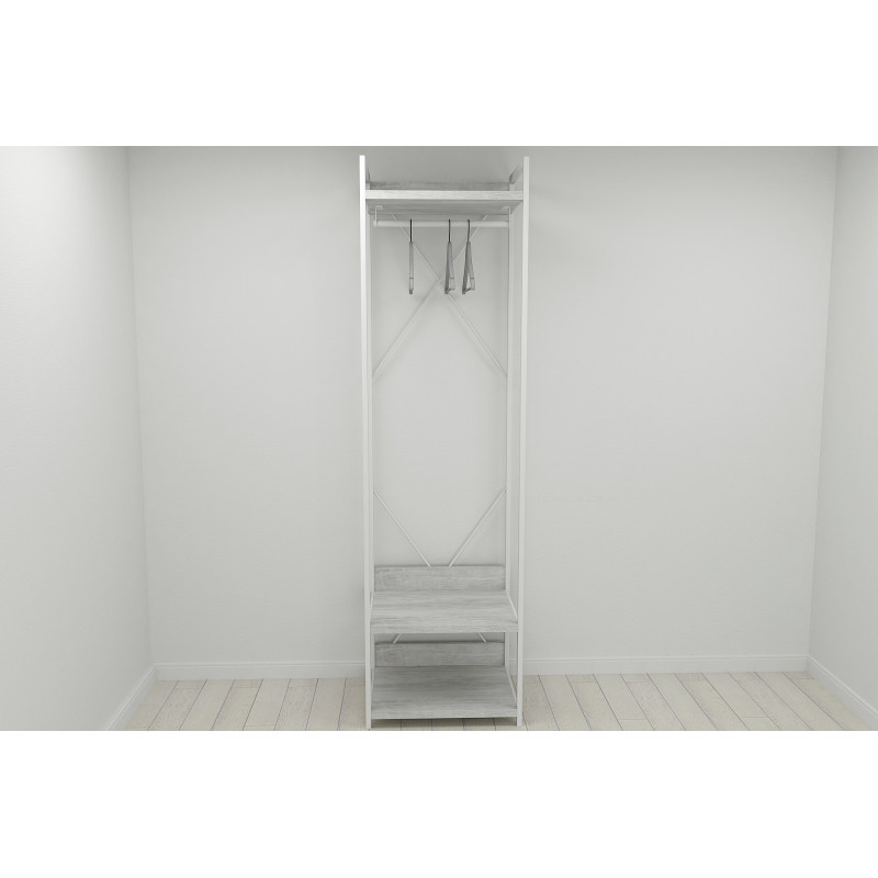 Шафа Гардероб Уні секція 1 серії Конект Ferrum-decor 220x60x50 см Білий метал ДСП Бетон 32 мм (FRD-106878)