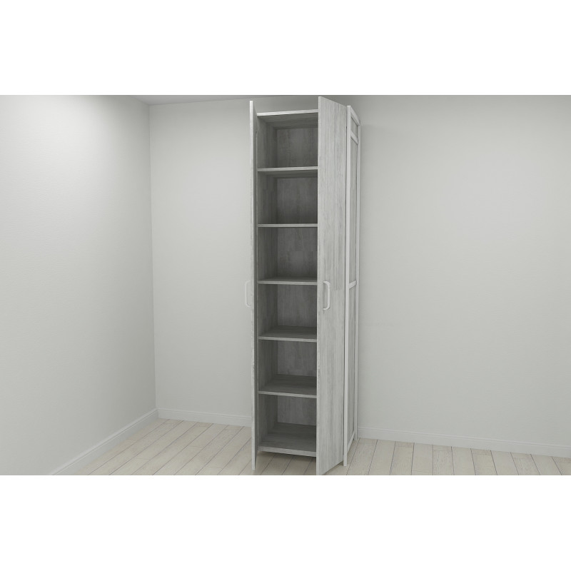 Шафа Гардероб Уні секція 7 серії Конект Ferrum-decor 220x60x50 см Білий метал ДСП Бетон 16 мм (FRD-106908)