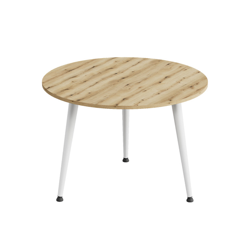 Стол журнальный круглый OPTIMA 1 ноги на конус Ferrum-decor 450x670x670 Белый металл ДСП Дуб Евок Прибрежный 16 мм (FRD-107538)