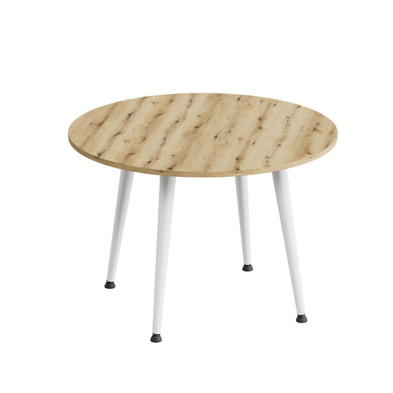 Стол журнальный круглый OPTIMA 2 ноги на конус Ferrum-decor 450x670x670 Белый металл ДСП Дуб Евок Прибрежный 16 мм (FRD-107548)