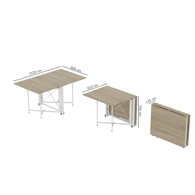 Стол обеденный трансформер книжка Орион Pro Ferrum-decor 75x152x90 Белый металл ДСП Дуб Сонома 16 мм (FRD-107408)