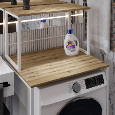 Стеллаж полка Бафрум 402 Ferrum-decor для стиральной машины 133,5x70,5x60,5 Белый металл ДСП Дуб Евок Прибрежный 16 мм (FRD-107589)