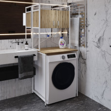 Стеллаж полка Бафрум 404 Ferrum-decor для стиральной машины 178x70,5x60,5 Белый металл ДСП Дуб Евок Прибрежный 16 мм (FRD-107609)