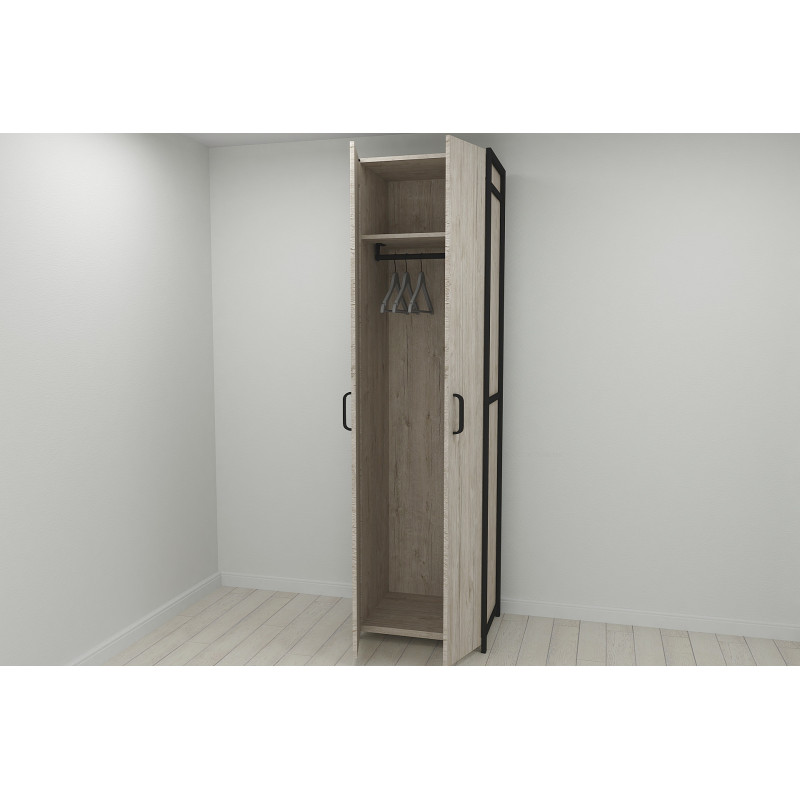 Шафа Гардероб Уні секція 6 серії Конект Ferrum-decor 220x60x50 см Чорний метал ДСП Дуб Сан-Марино 16 мм (FRD-106909)
