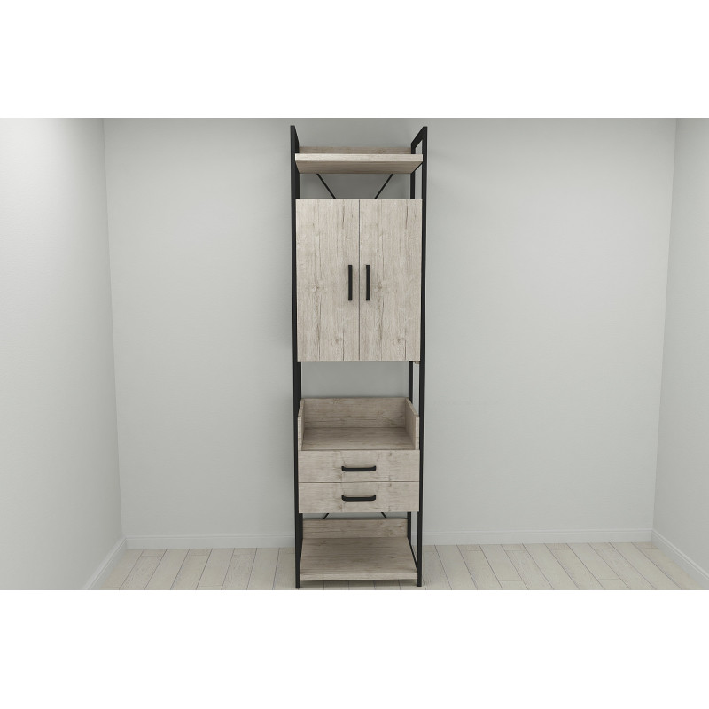 Шафа Гардероб Уні секція 5 серії Конект Ferrum-decor 220x60x50 см Чорний метал ДСП Дуб Сан-Марино 32 мм (FRD-106879)
