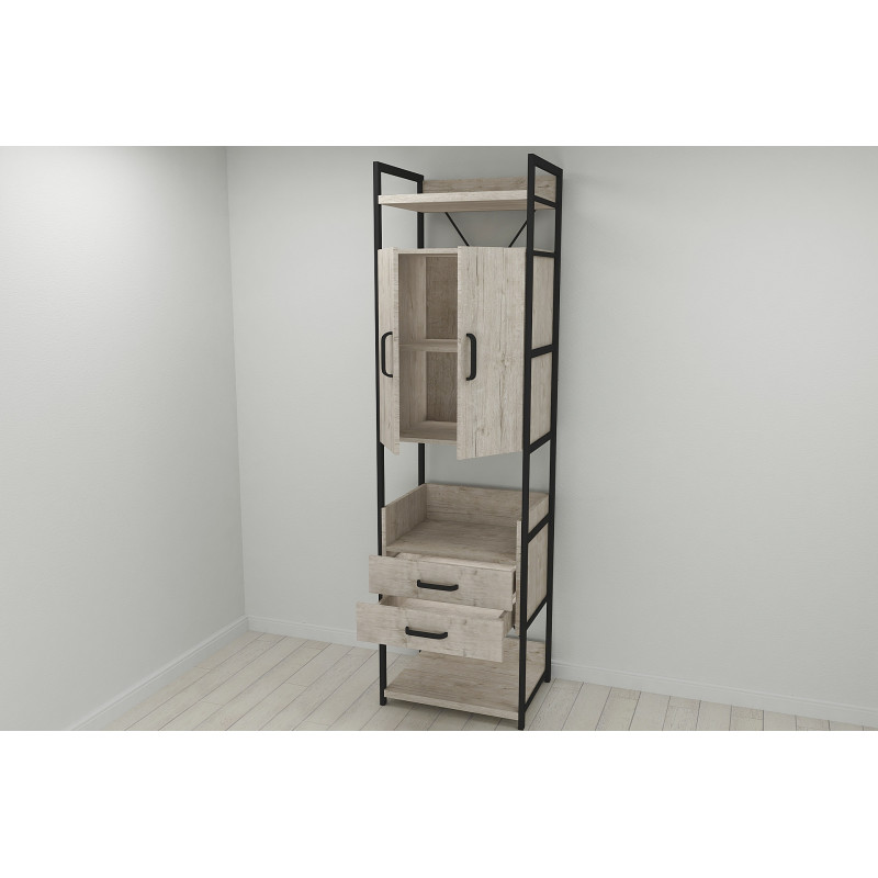 Шафа Гардероб Уні секція 5 серії Конект Ferrum-decor 220x60x50 см Чорний метал ДСП Дуб Сан-Марино 32 мм (FRD-106879)