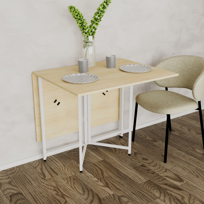 Стол раскладной трансформер книжка Морис 3 Ferrum-decor 75x130x90 Белый металл ДСП Дуб Кремона Торро 16 мм (FRD-107509)