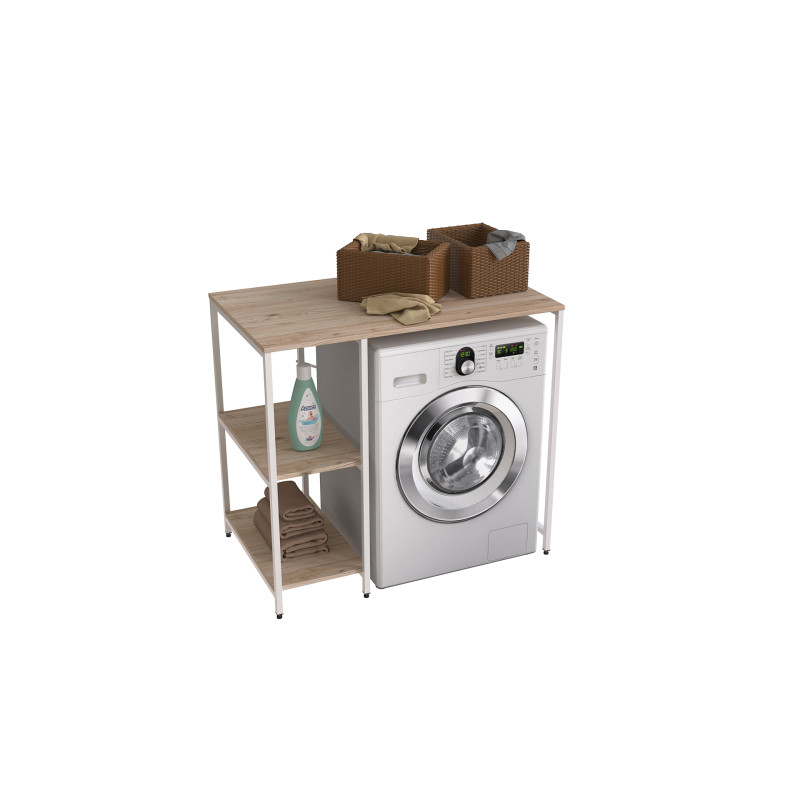 Стеллаж полка Бафрум 405 Ferrum-decor для стиральной машины 90x101x60,5 Белый металл ДСП Дуб Сан-Марино 16 мм (FRD-107399)