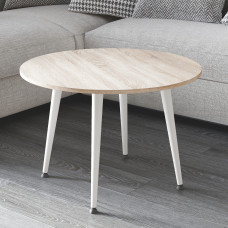 Стол журнальный круглый OPTIMA 2 ноги на конус Ferrum-decor 450x670x670 Белый металл ДСП Дуб Сонома 16 мм (FRD-107479)