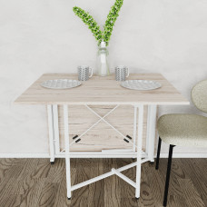Стол обеденный трансформер книжка Орион Pro Ferrum-decor 75x152x90 Белый металл ДСП Дуб Сан-Марино 16 мм (FRD-107409)