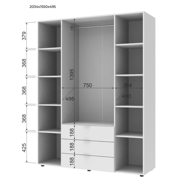 Комплект шкафов для одежды Doros Гелар (2 шт.) 310х49,5х203,4 см Графит (DRS-011122)