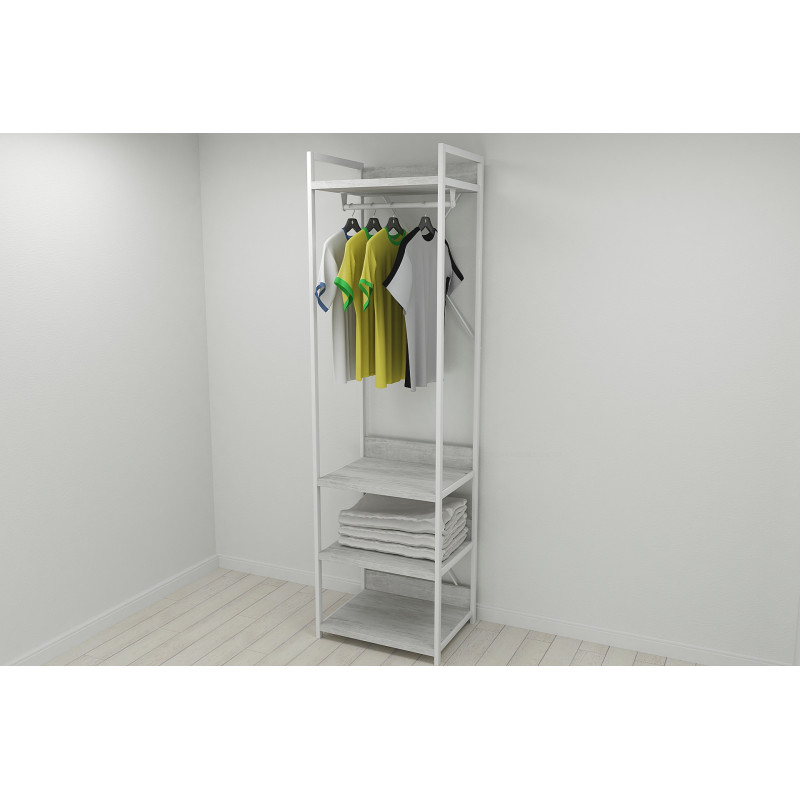 Шафа Гардероб Уні секція 3 серії Конект Ferrum-decor 220x60x50 см Білий метал ДСП Бетон 32 мм (FRD-106890)
