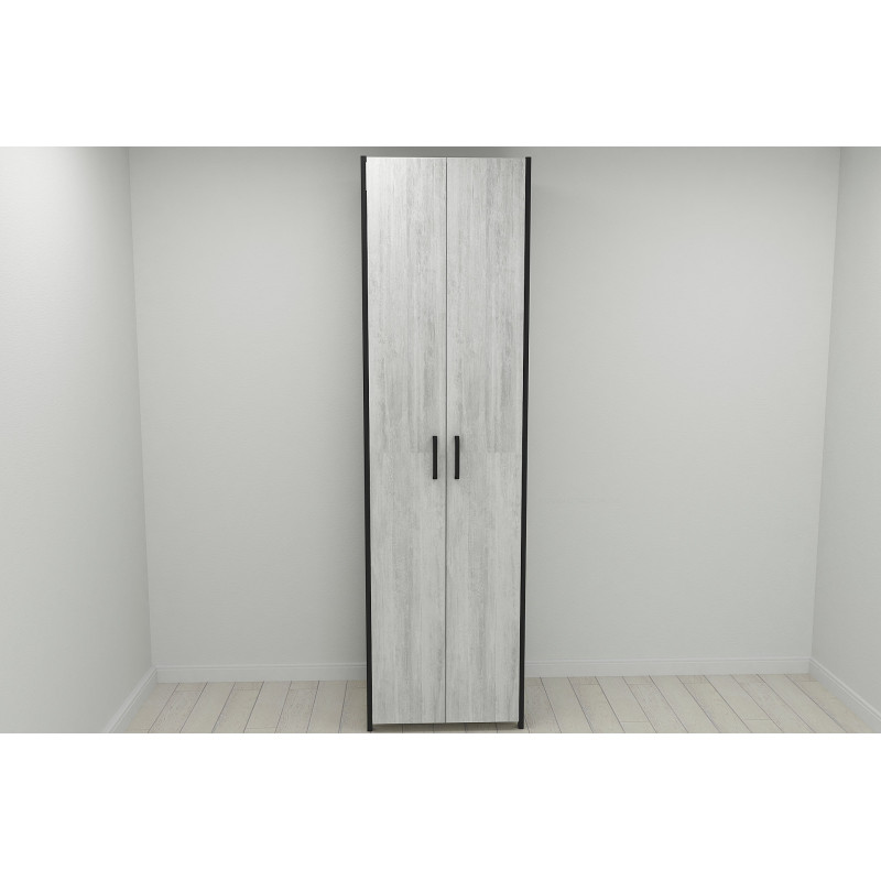 Шафа Гардероб Уні секція 6 серії Конект Ferrum-decor 220x60x50 см Чорний метал ДСП Бетон 16 мм (FRD-106910)