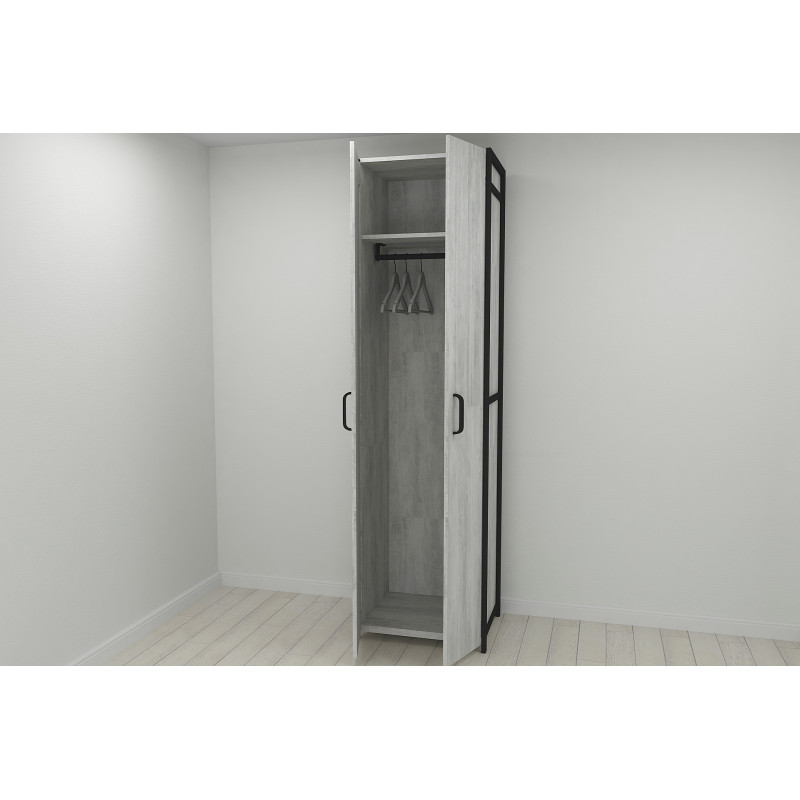 Шафа Гардероб Уні секція 6 серії Конект Ferrum-decor 220x60x50 см Чорний метал ДСП Бетон 16 мм (FRD-106910)