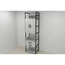 Шафа Гардероб Уні секція 5 серії Конект Ferrum-decor 220x60x50 см Чорний метал ДСП Бетон 32 мм (FRD-106880)