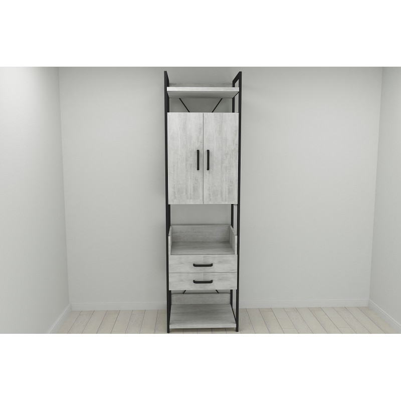 Шафа Гардероб Уні секція 5 серії Конект Ferrum-decor 220x60x50 см Чорний метал ДСП Бетон 32 мм (FRD-106880)