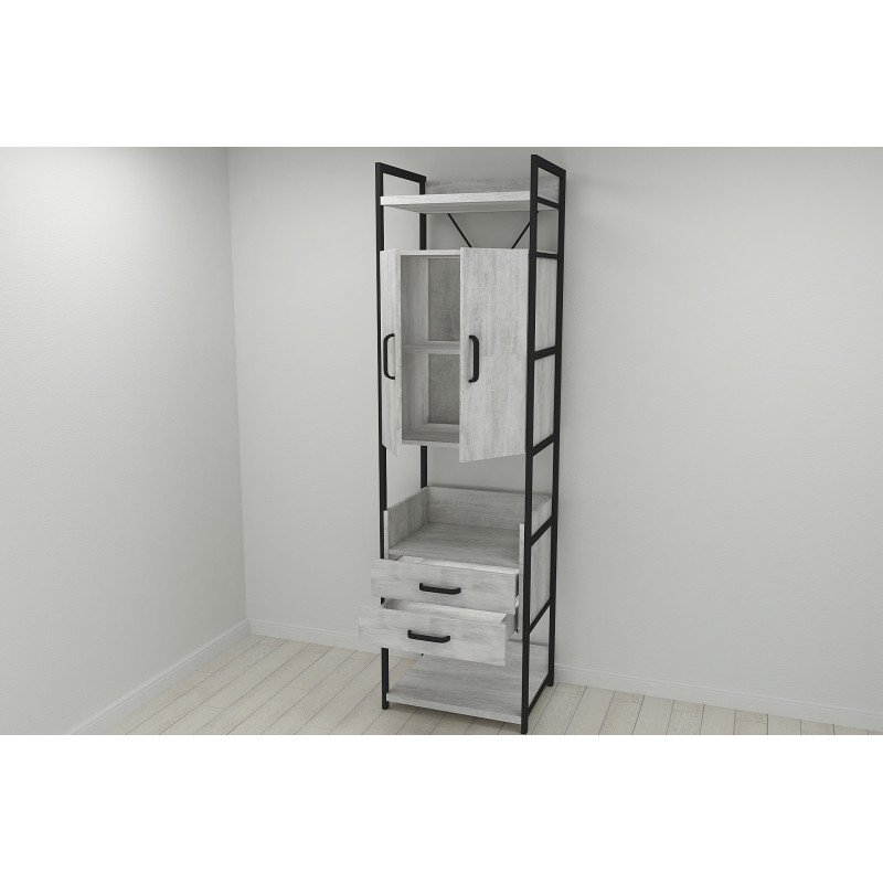 Шафа Гардероб Уні секція 5 серії Конект Ferrum-decor 220x60x50 см Чорний метал ДСП Бетон 32 мм (FRD-106880)