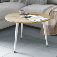 Стол журнальный круглый OPTIMA 1 ноги на конус Ferrum-decor 450x670x670 Белый металл ДСП Дуб Артизан 16 мм (FRD-107470)